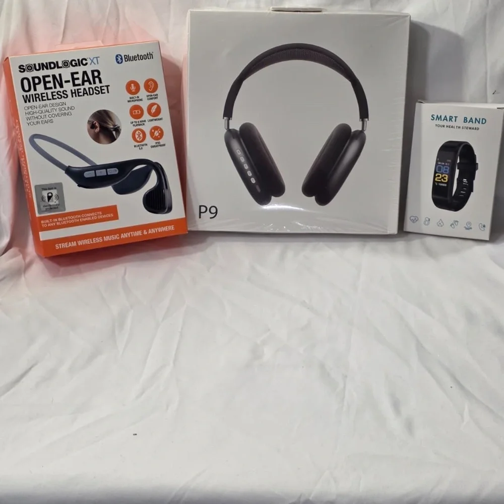 BUNDLE (Black P9 Pro Wireless Headphones+SoundLogic Headset+Black Smart Band